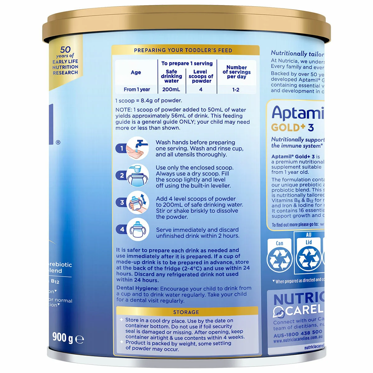 Aptamil Gold+ Stage 3 Toddler Formula 1 Year+ Gentle 3 x 900g - Image 5