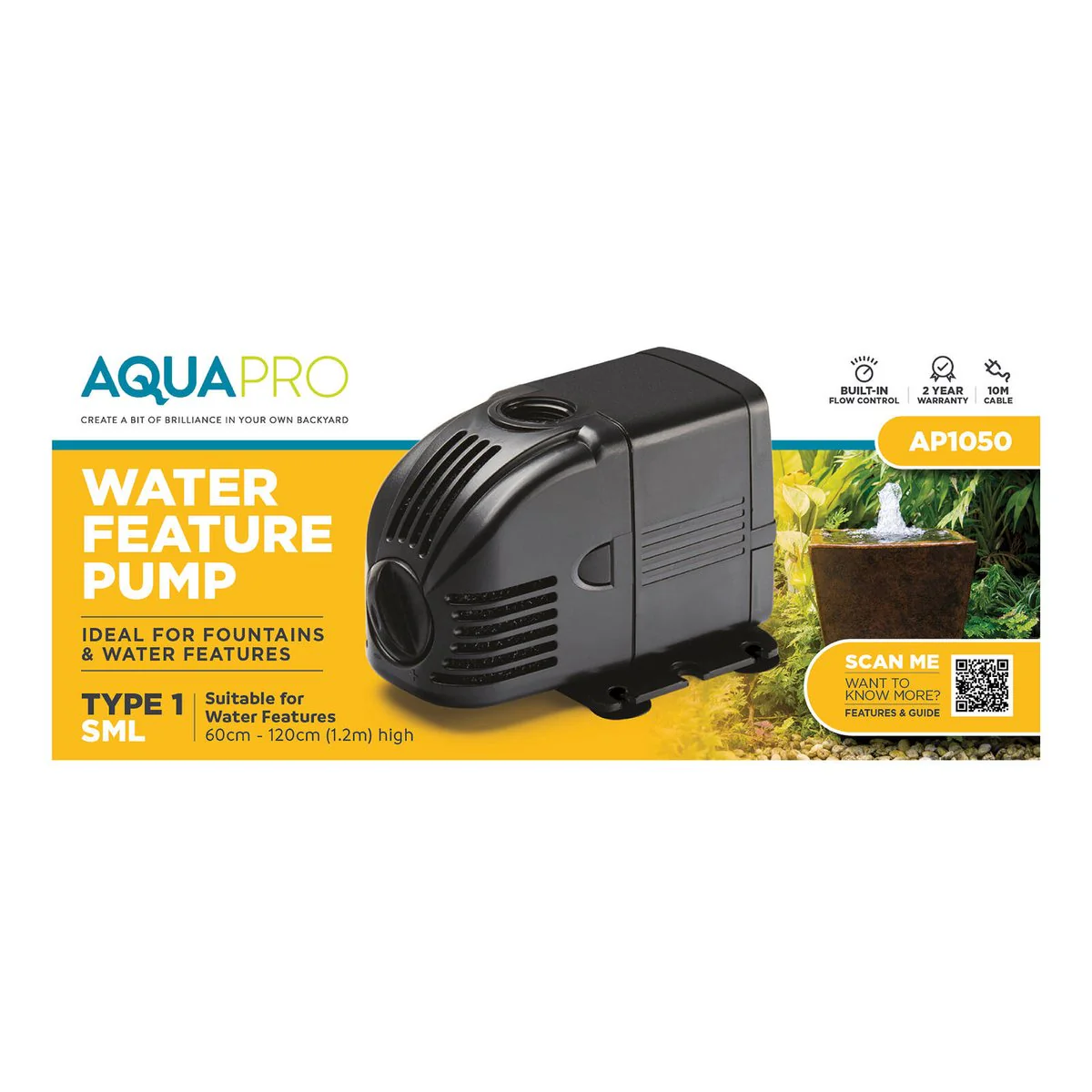 Aquapro Water Feature Pump - 1.2m - Compact Design - Flow Adjustable - Image 2