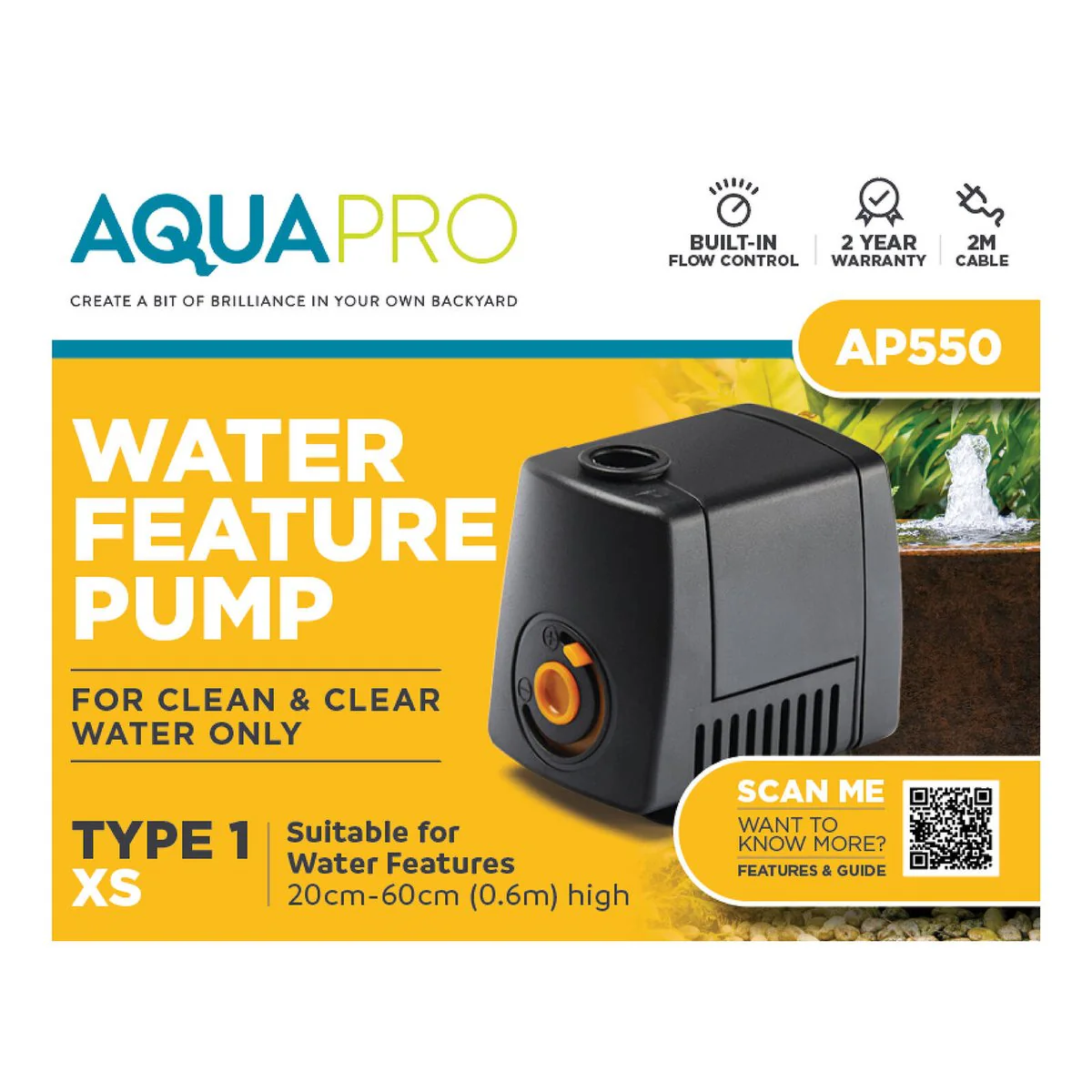 Aquapro Water Feature Pump - 550L/h - Compact - Indoor Use - Image 2