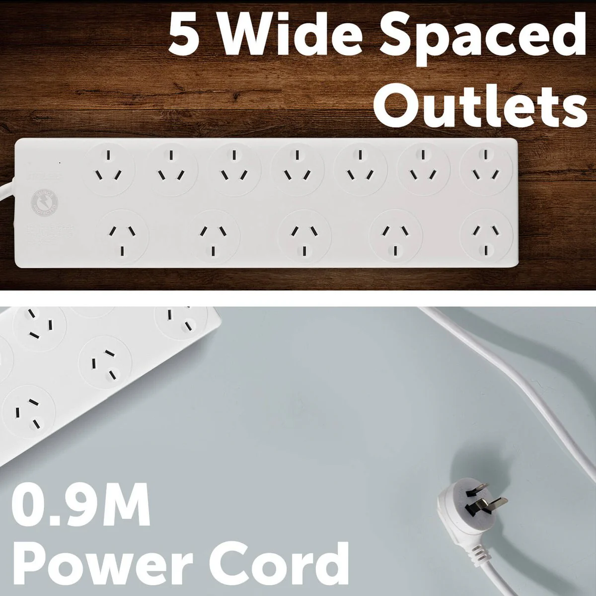 Arlec 12 Outlet Power Board 0.9m - Surge Protection - White - Image 2