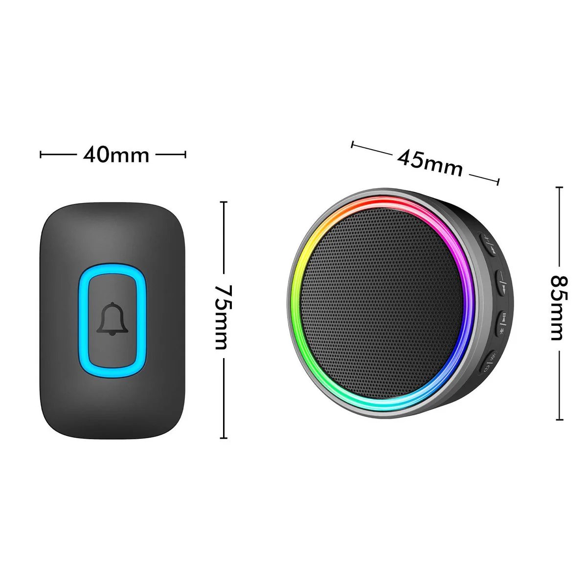 Arlec 200m Rechargeable Wireless Door Chime - Speaker - RGB LED - Black - Image 4