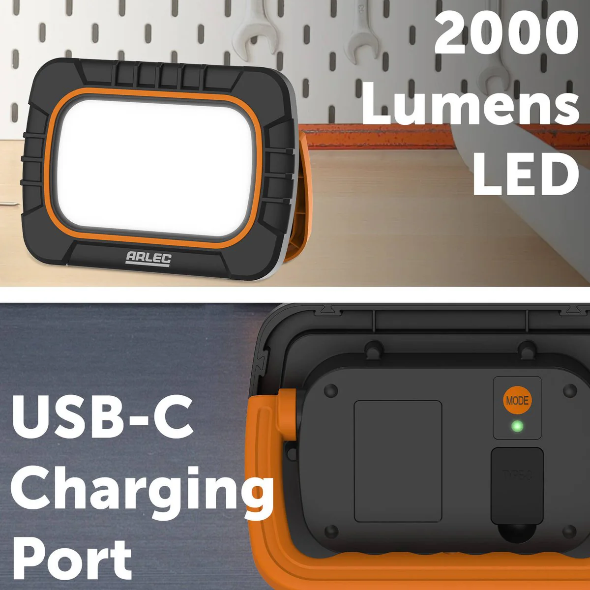 Arlec 20W LED Rechargeable Work Light AWL2314 - 2000 Lumens - 7 Hour Runtime - Image 3