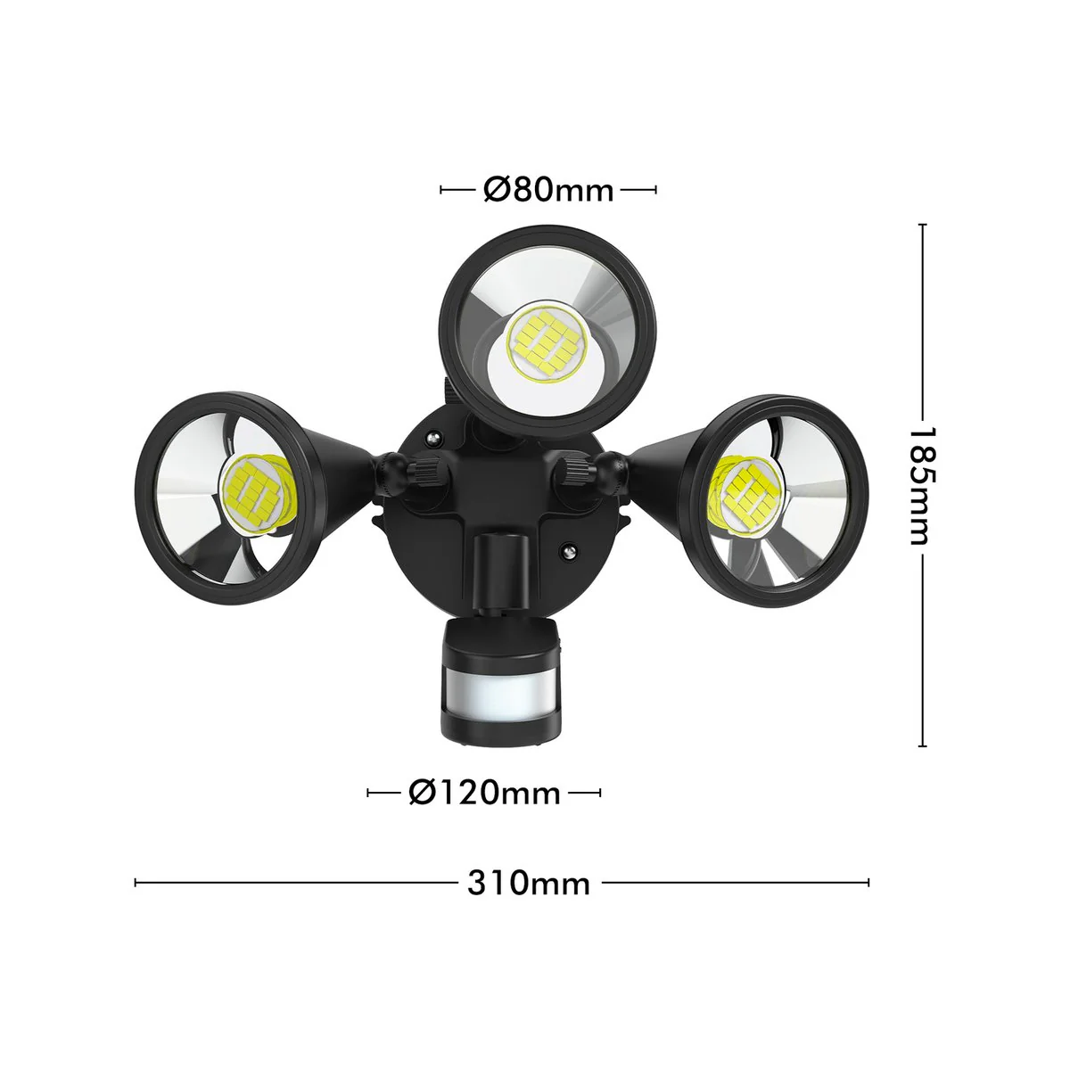 Arlec 30W Triple Head LED Security Flood Light - 2700 Lumens - PIR Sensor - IP54 - Image 4