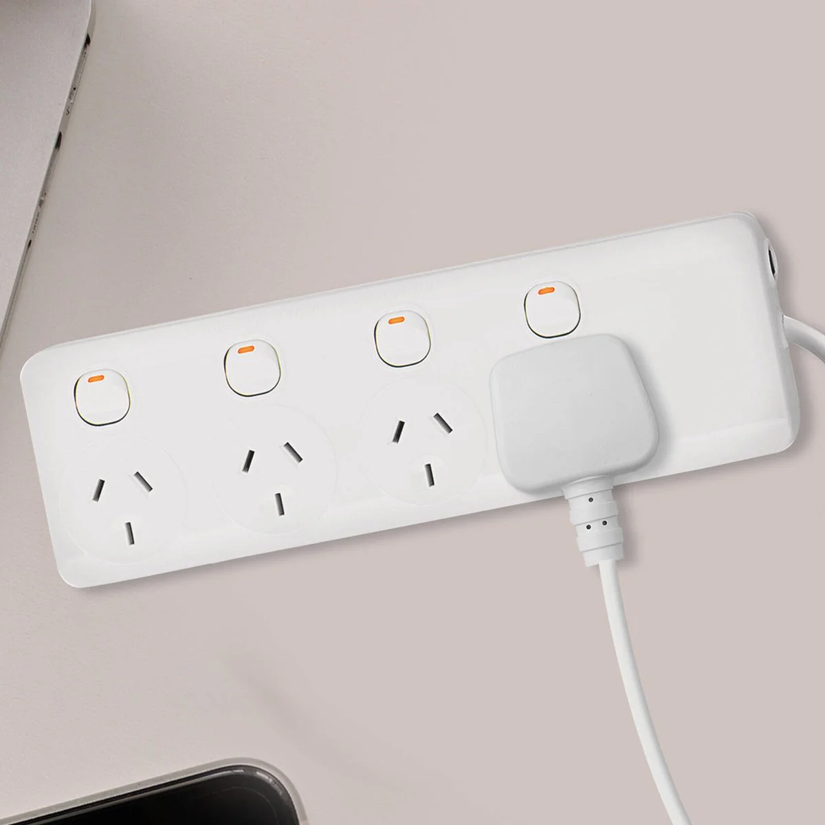 Arlec 4 Outlet Individually Switched Powerboard - 1.8m Lead - White - Safety Overload Protection - Image 3