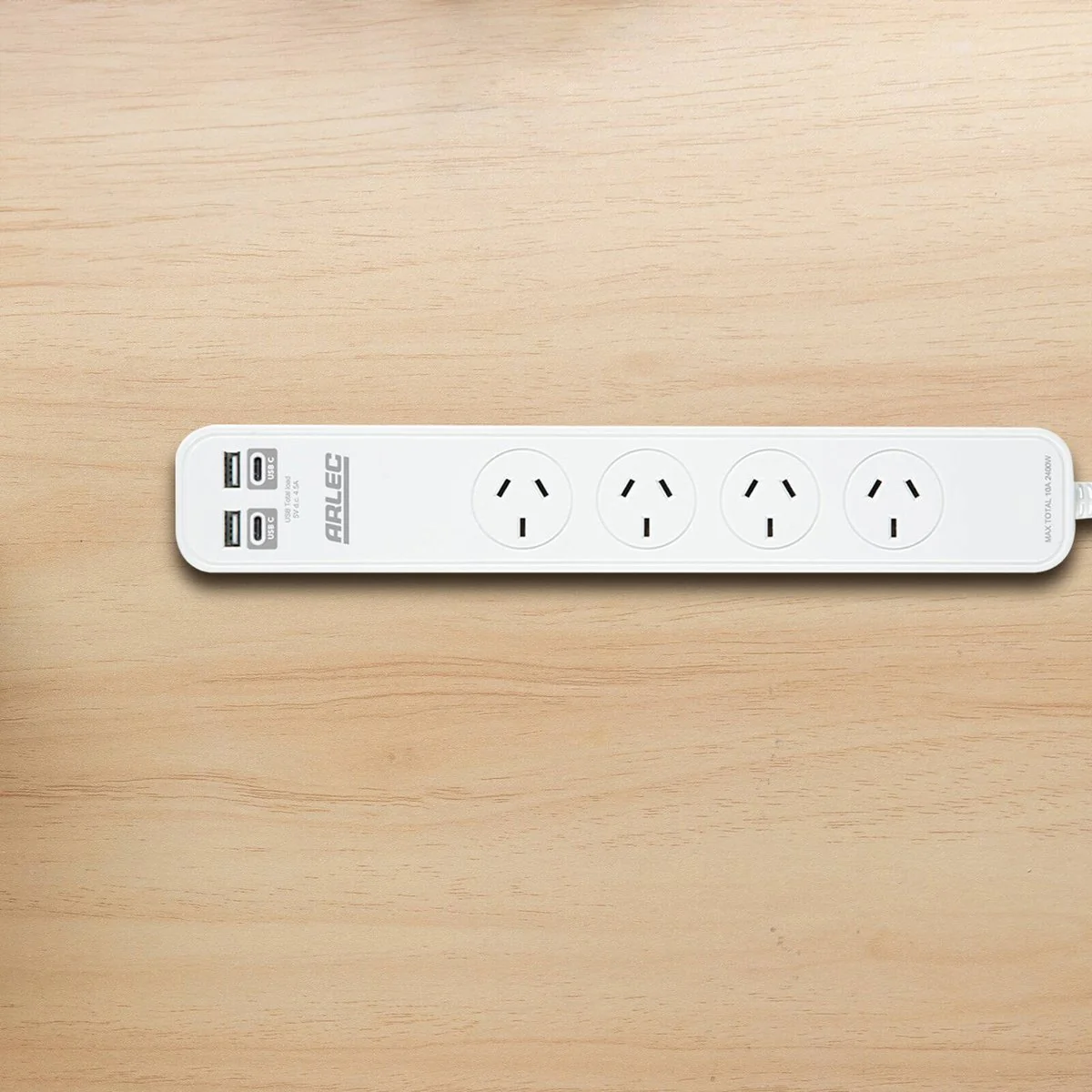 Arlec 4 Outlet Powerboard with USB 2A & 2C Charging Ports - 0.9m - White - Overload Protection - Image 3
