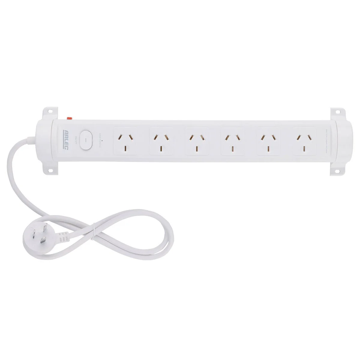 Arlec 6 Outlet Rotatable Powerboard 90mm x 410mm - Surge Protection - White
