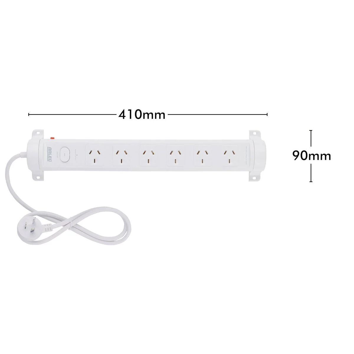 Arlec 6 Outlet Rotatable Powerboard 90mm x 410mm - Surge Protection - White - Image 5