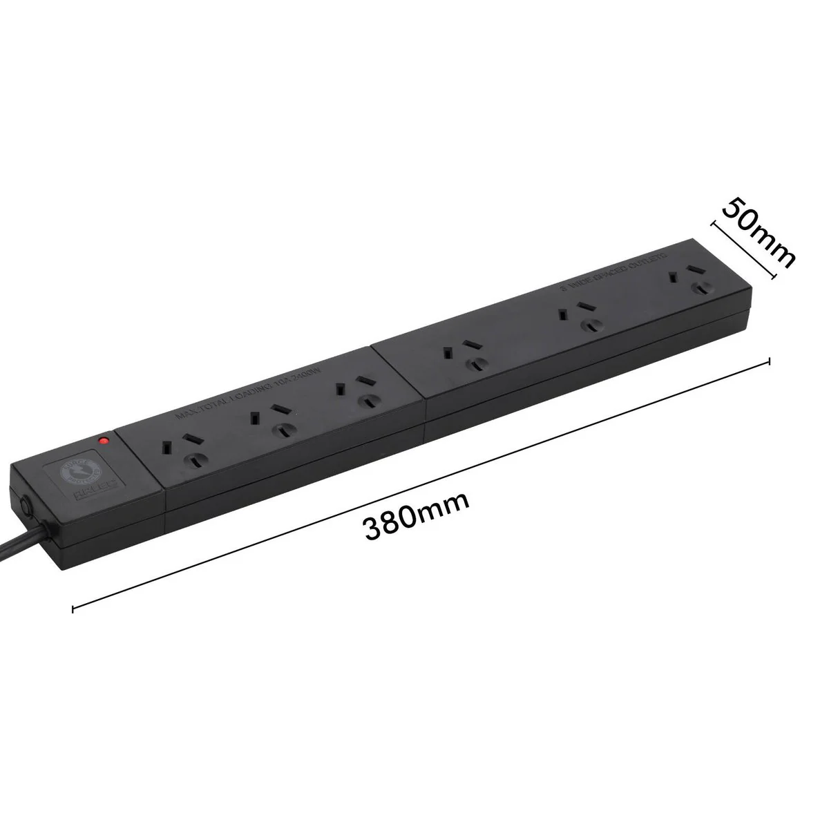 Arlec 6 Outlet Surge Protected Powerboard 380mm - Black - Wide Spaced - Image 4