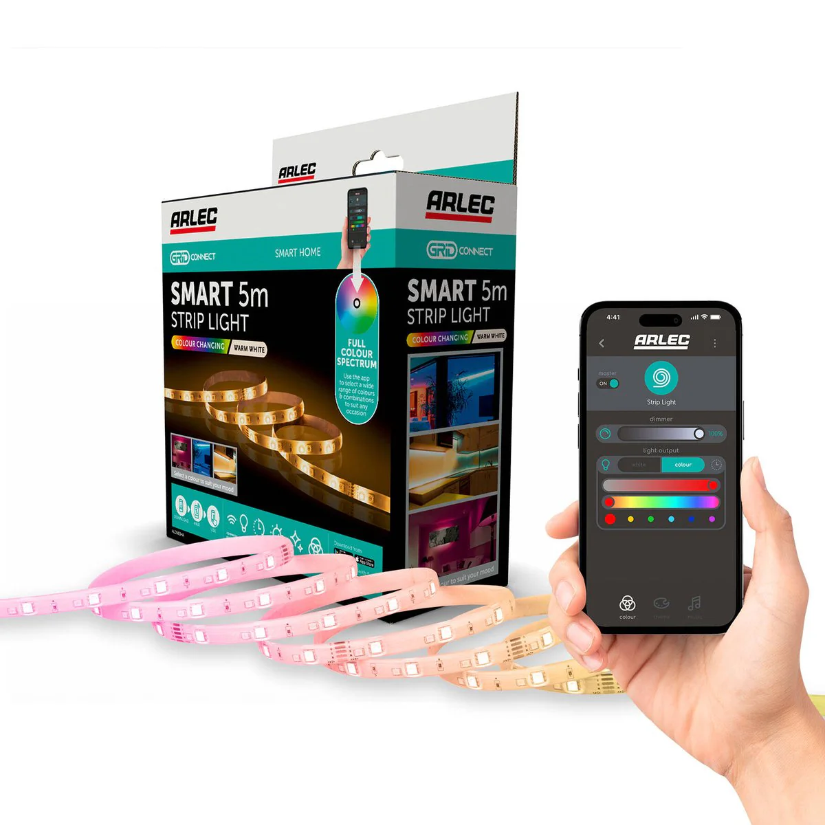 Arlec Grid Connect Smart 5m RGBW Strip Light - 60 LEDs - Flexible - Wi-Fi Control