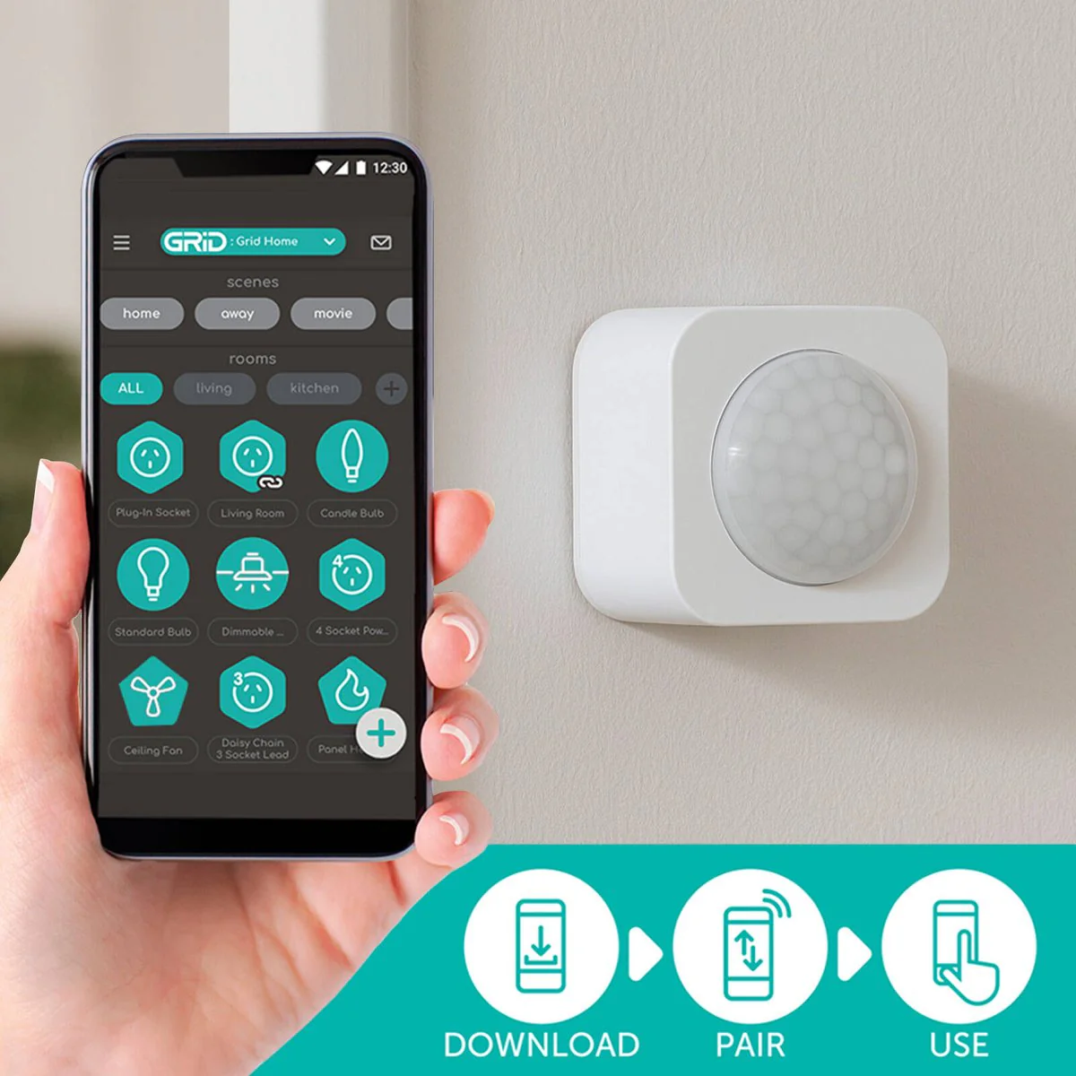 Arlec Grid Connect Smart Home Motion Sensor - 1 Pack - 50mm x 50mm x 27mm - White - Wireless Detection - Image 4