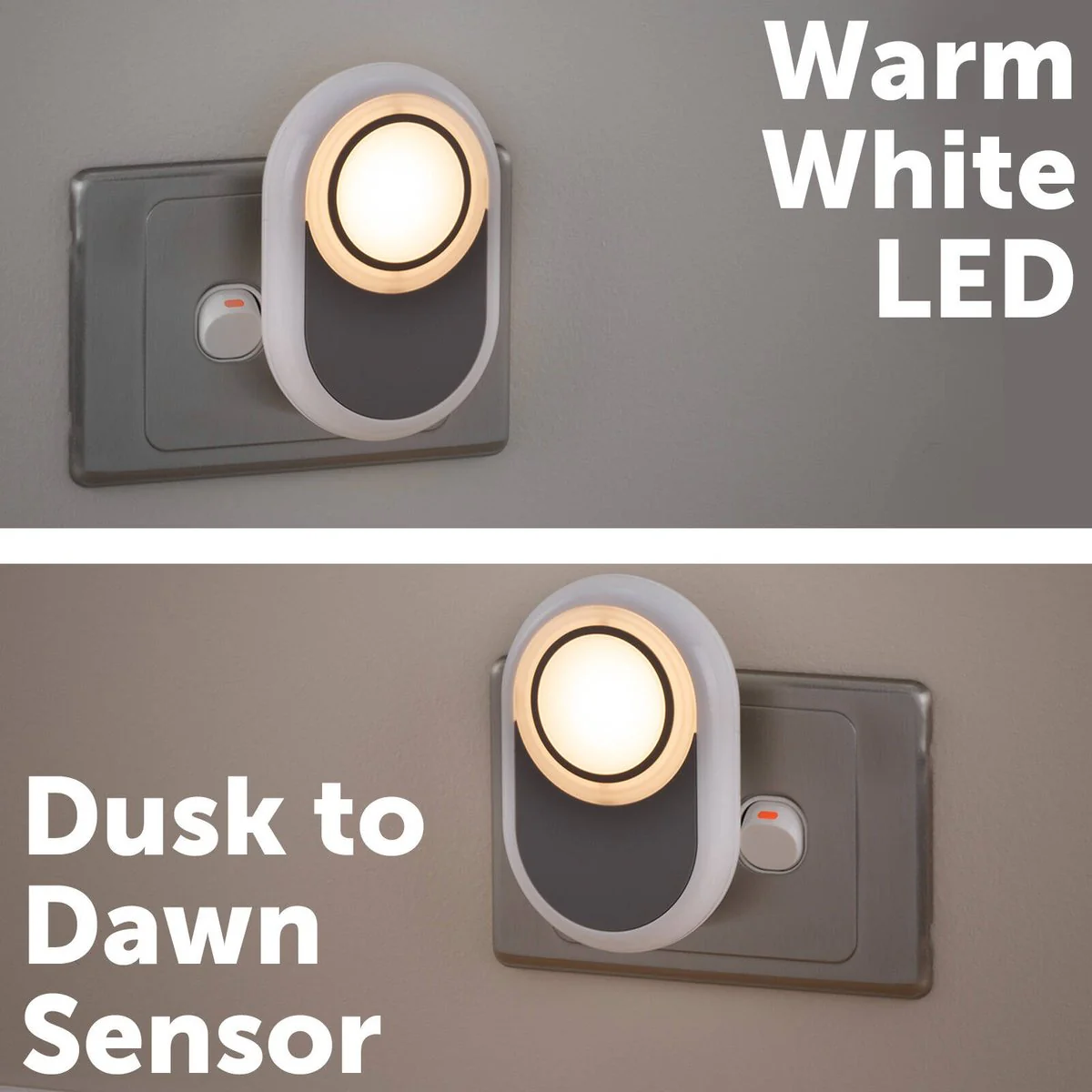 Arlec 240v Pill Plug in LED Night Light - Warm White Glow - Grey - 60mm x 90mm x 60mm - Image 3