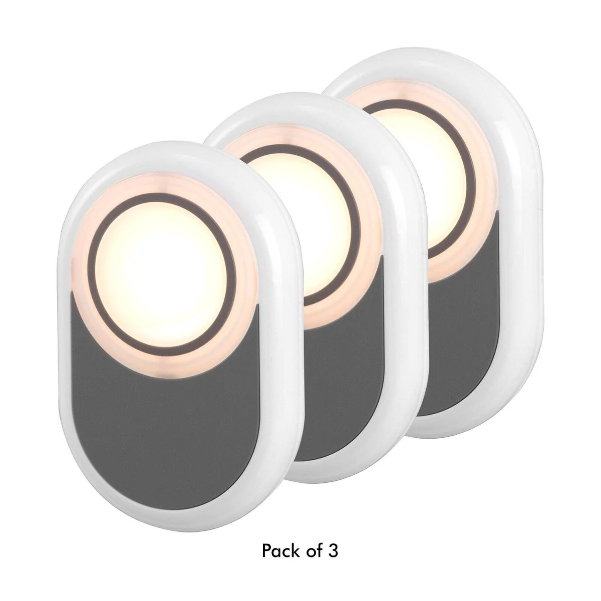 Arlec 240V Pill Plug-in LED Night Light 3 Pack - Warm White Glow - Grey - 60mm x 90mm - Image 3