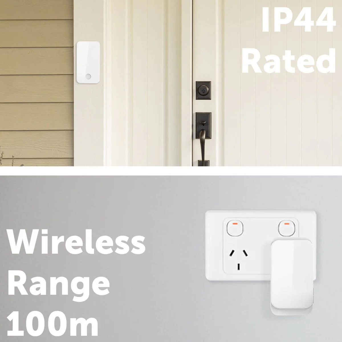 Arlec Plug in Door Chime - 100m Wireless Kinetic Push Button - White - Weatherproof - 38 Chime Tones - Image 2