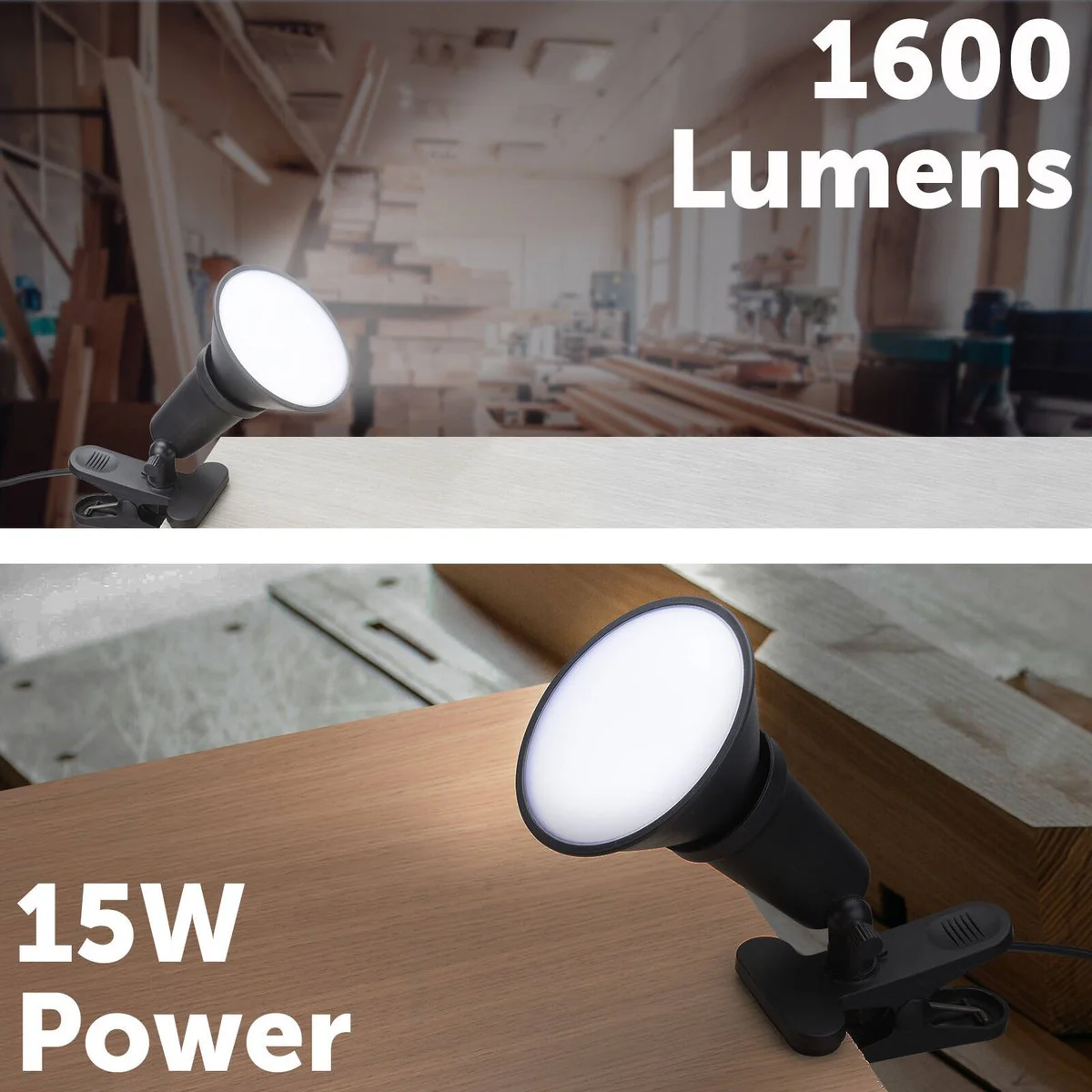 Arlec 15W DIY Portable LED Floodlight with Clamp - 1600 Lumens - Black/Grey - Image 2