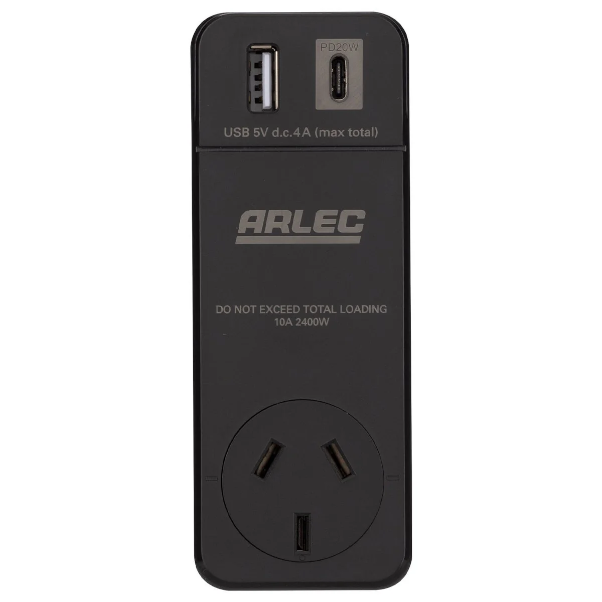 Arlec Power Adaptor PD20W USB - 180° Rotating Socket - Black - Compact Design