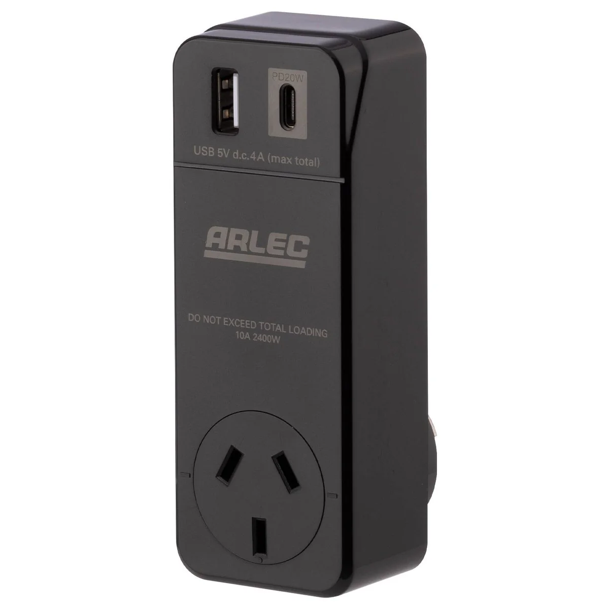 Arlec Power Adaptor PD20W USB - 180° Rotating Socket - Black - Compact Design - Image 2