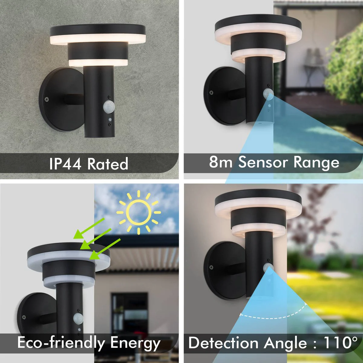 Arlec Solar LED Wall Light 18cm 400lm Black - Motion Sensor - IP44 Weatherproof - Image 4
