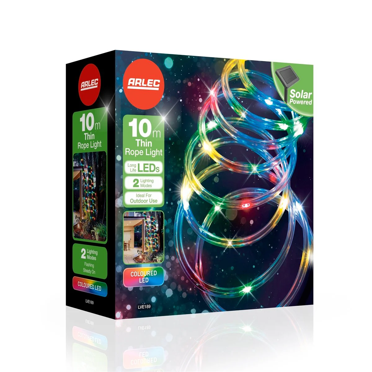 Arlec 10m Coloured Solar Powered Thin LED Rope Light - 100 LEDs - PVC - Image 2