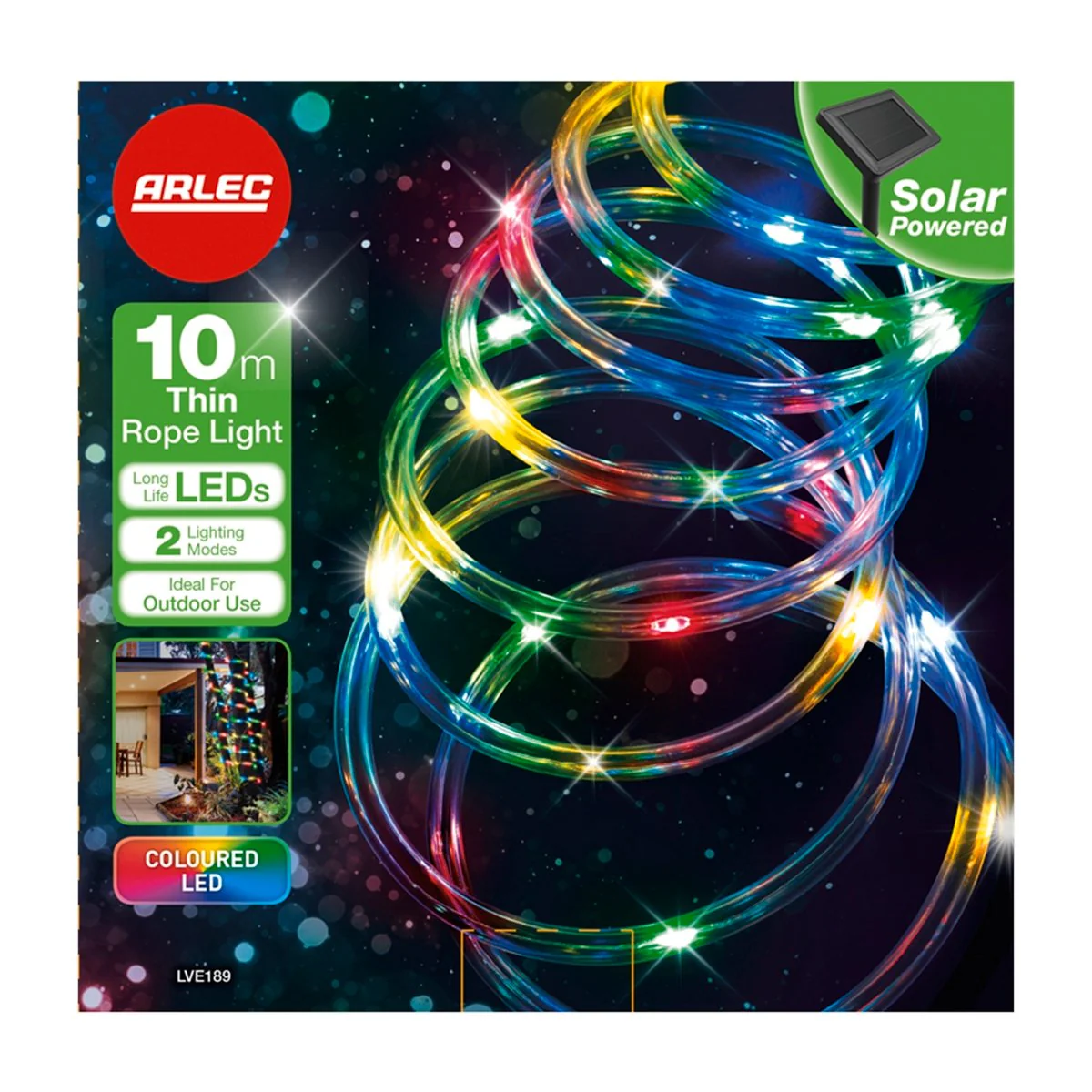 Arlec 10m Coloured Solar Powered Thin LED Rope Light - 100 LEDs - PVC - Image 3