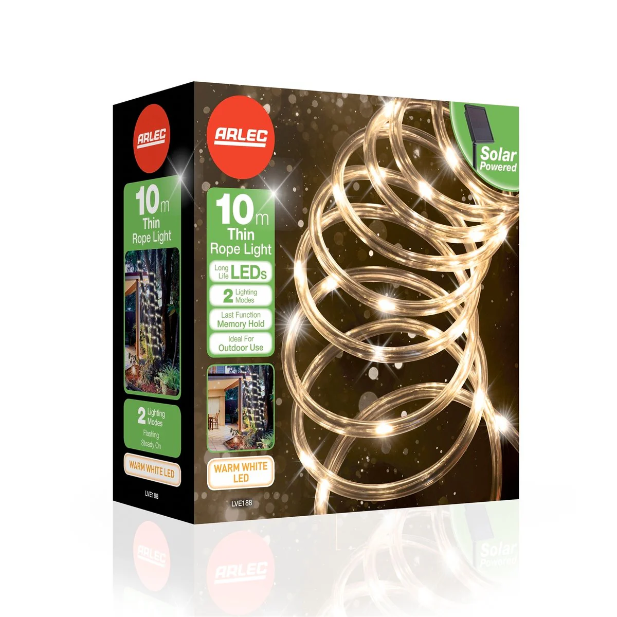 Arlec 10m Warm White Solar Powered Thin LED Rope Light - 100 LEDs - Image 2