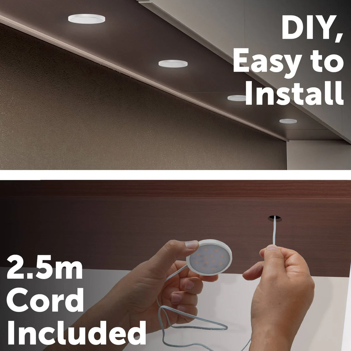 Arlec Warm White Puck Lights 4 Pack - 12 LEDs - 500 Lumens - Indoor Use - Image 4
