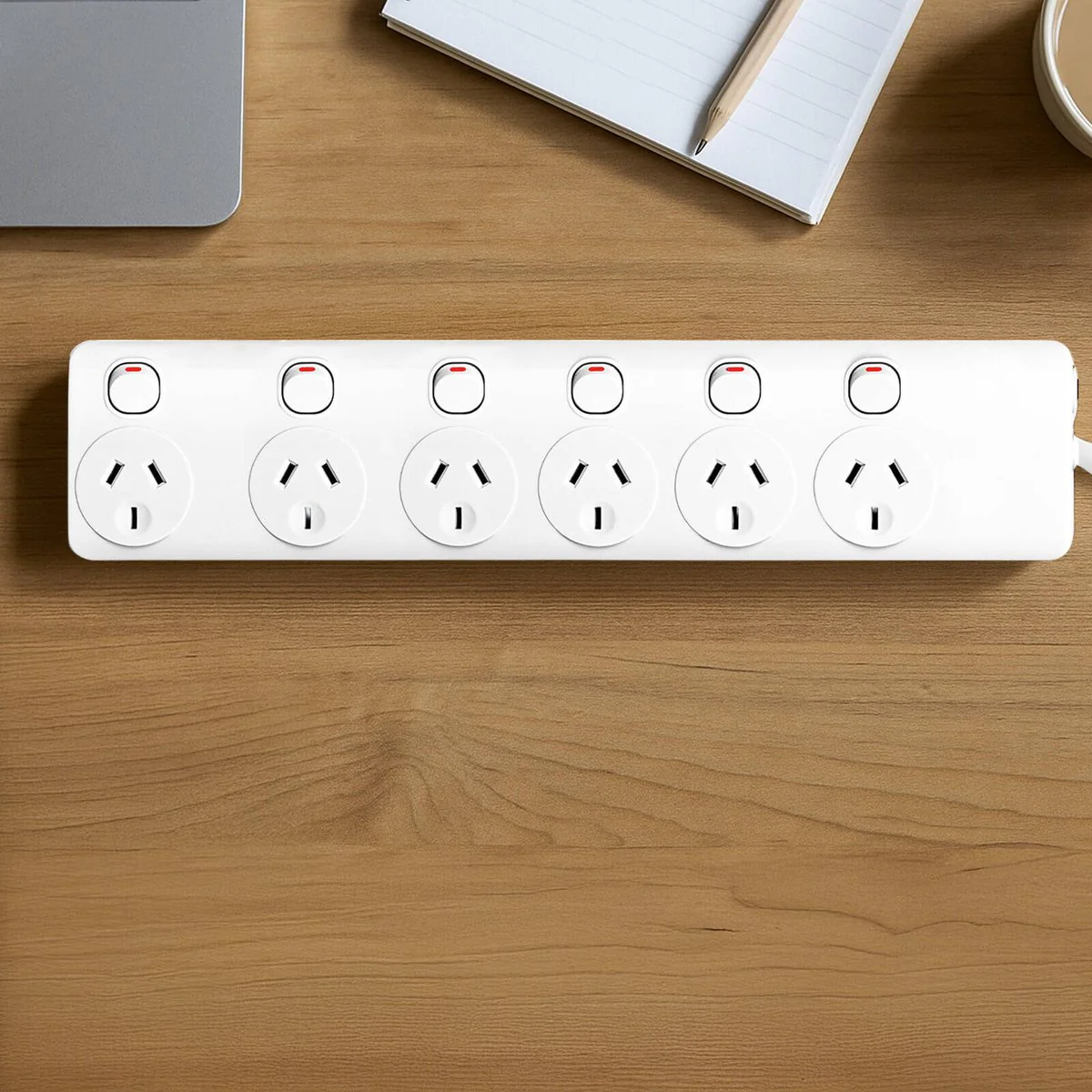 Arlec White 6 Outlet Powerboard 1.8m - Individually Switched - Overload Protection - Image 5