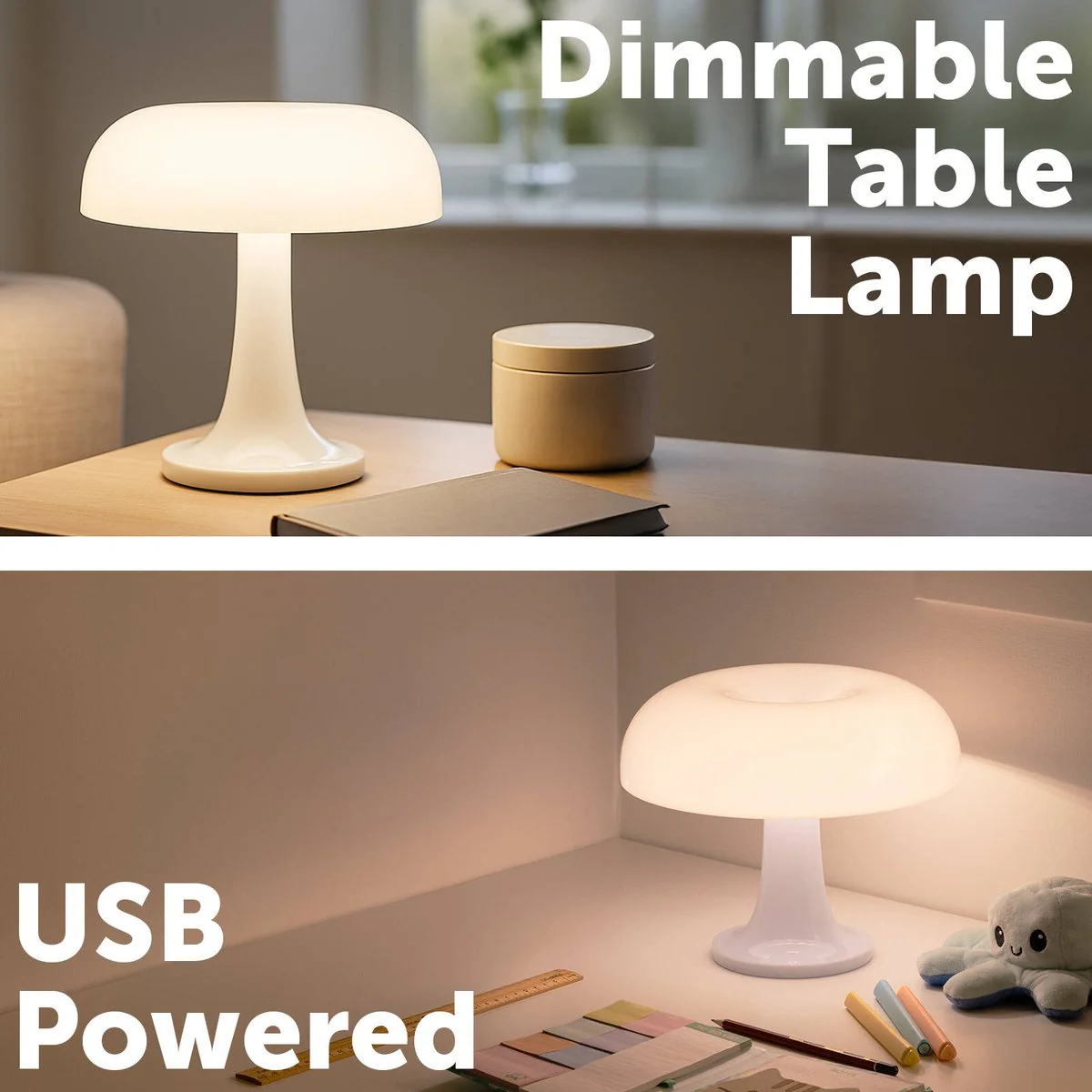 Astin Sinclair Dimmable Mushroom Table Lamp - 260mm x 215mm - White - USB Powered - Image 4