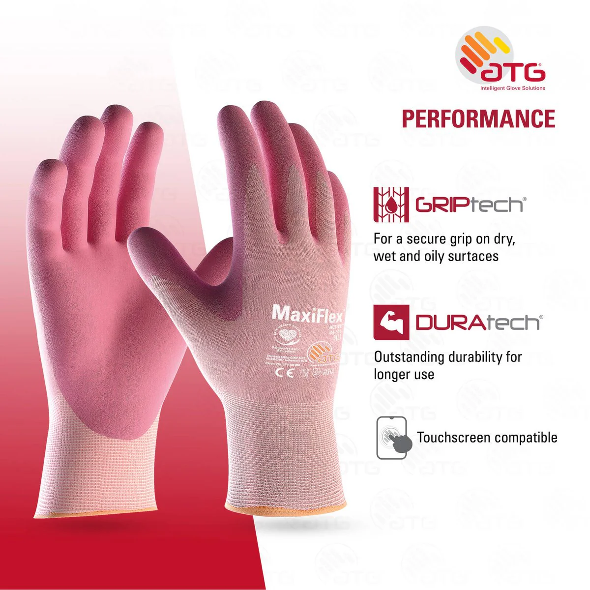 ATG Large Maxiflex Active Glove - 1 Pair - 100mm x 240mm - Precision Handling - Breathable - Image 5