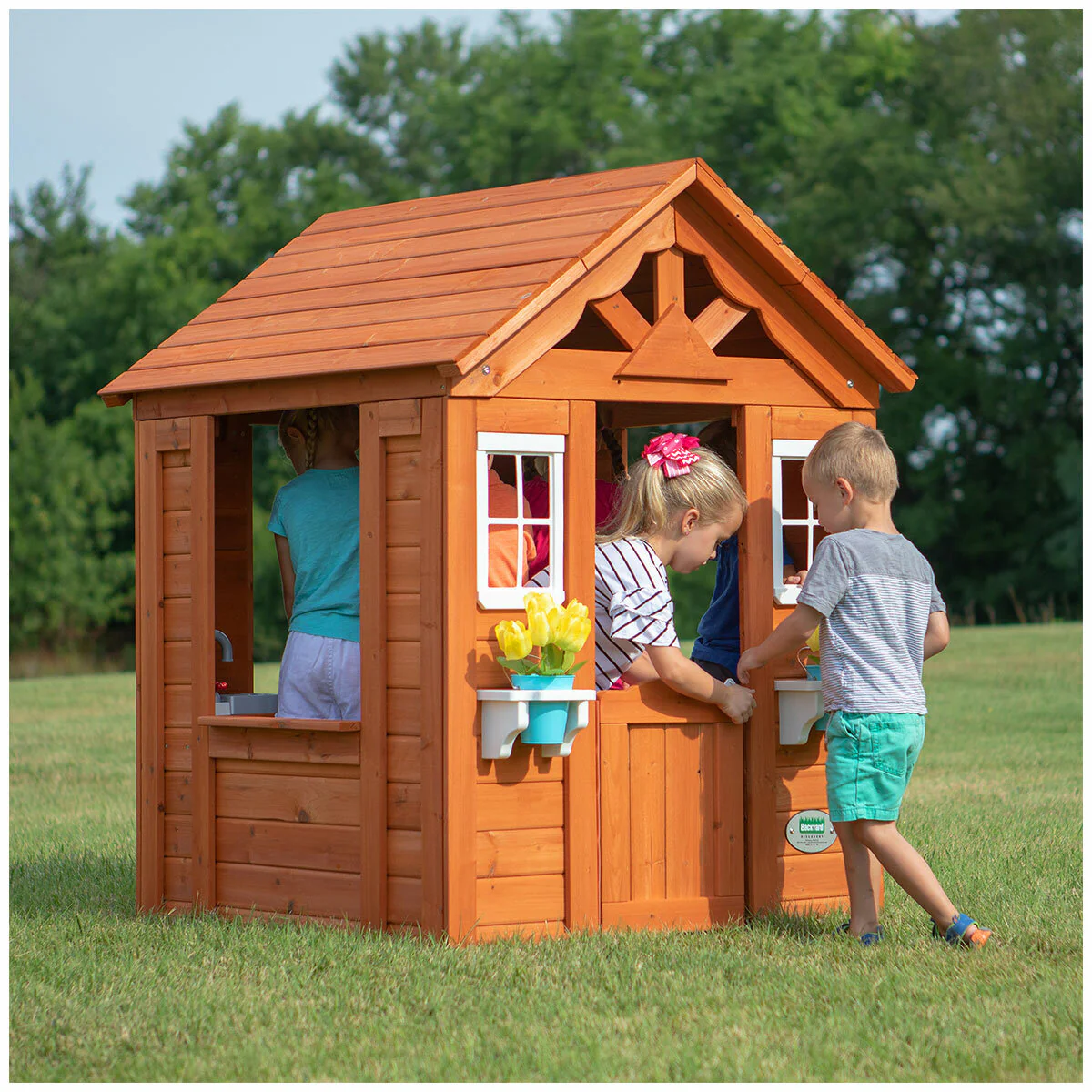 Backyard Discovery Timberlake Wooden Cedar Kids Cubby House Durable