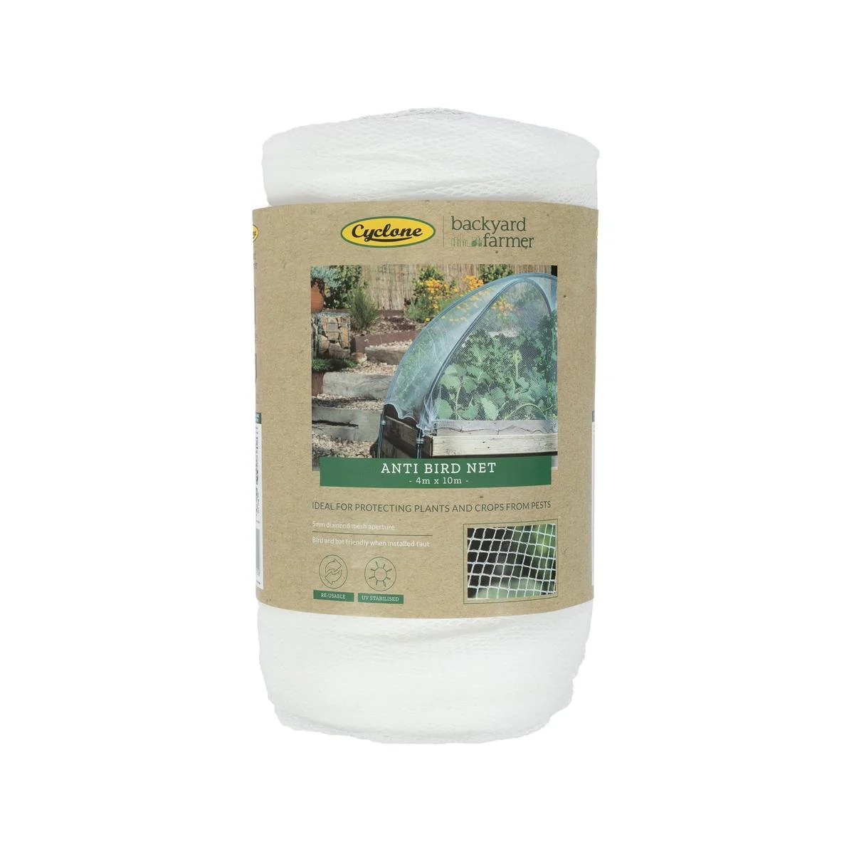 Backyard Farmer Anti Bird Net - 4 x 10m - 5mm Diamond Mesh - White - UV-Resistant