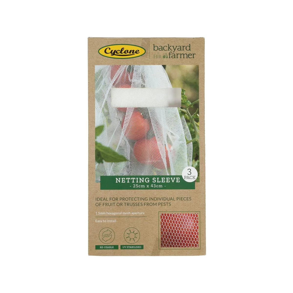 Backyard Farmer Netting Sleeve 3 Pack - 25 x 43cm - UV-Resistant Protection