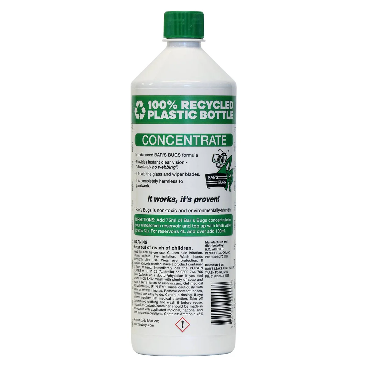 Bar S Bugs Windscreen Cleaner Concentrate - 1L - Non-Toxic - Green - Removes Bugs - Image 4
