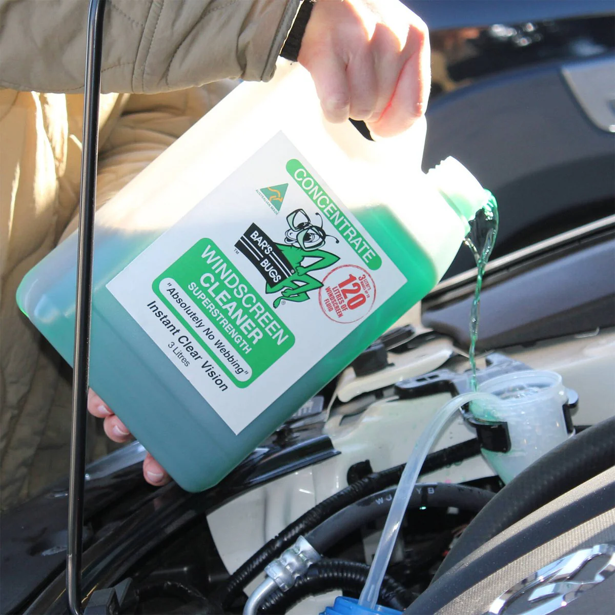 Bar S Bugs Windscreen Cleaner Concentrate 3L - Non-Toxic - Green - 120L Fluid - Image 3