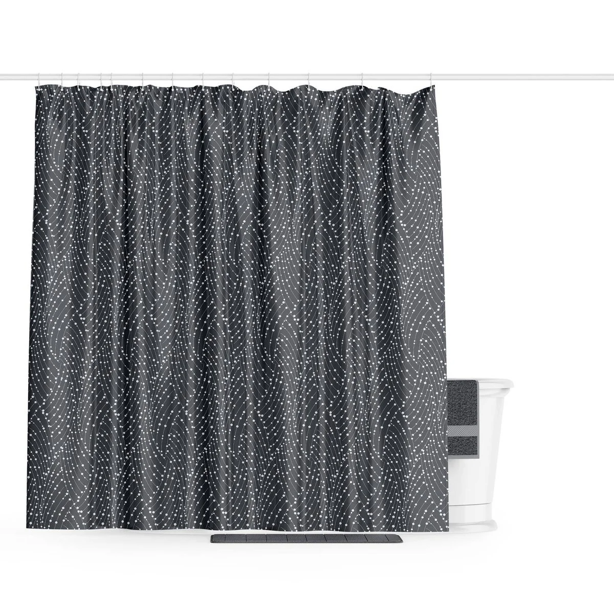 Barelli Polyester Shower Curtain Long Drop 210x180cm - Midnight Mist - Water-Resistant - Image 2