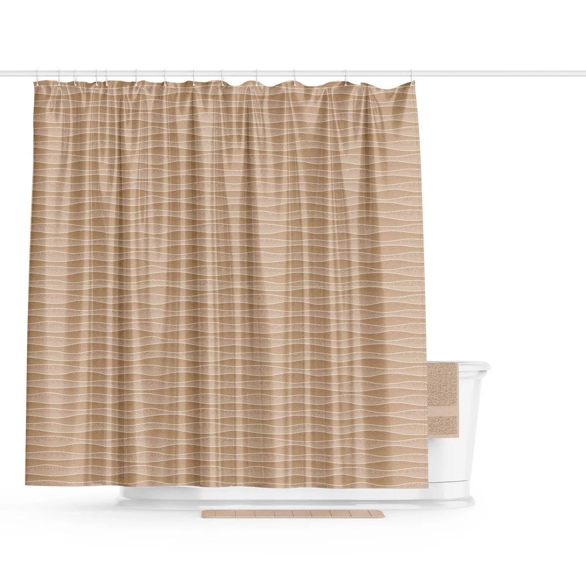 Barelli Polyester Shower Curtain - Textured Waves Natural - 180x180cm - Water-Repellent - Image 2