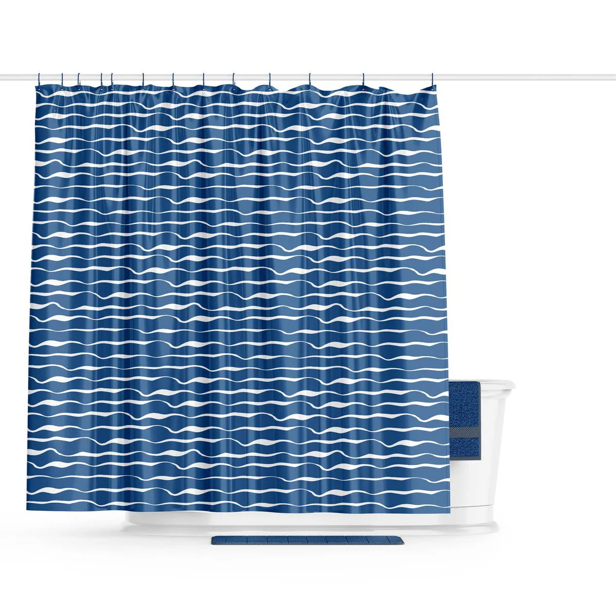 Barelli Shower Curtain - 180 x 180cm - Blue Textured Waves - Water-Resistant - Image 2