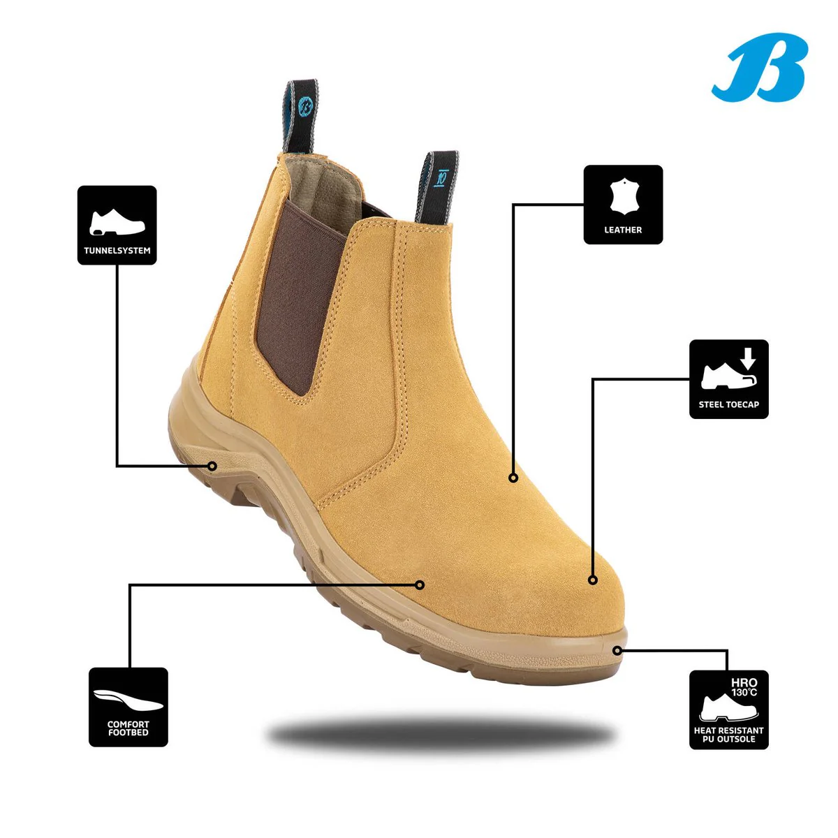 Bata Industrials Wheat Meteor Pull On Safety Boot UK Size 9 - Steel Toe - Slip Resistant - Durable Leather - Image 2