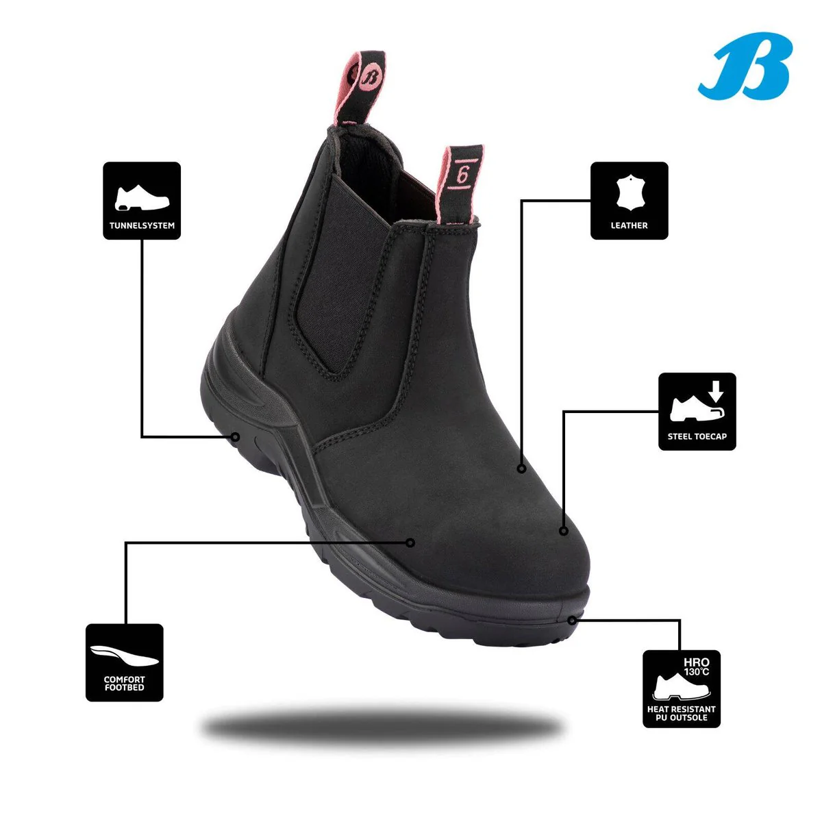 Bata Industrials Women’s Black Juno Slip On Safety Boot US Size 11 - Steel Toe - Slip Resistant - Durable Leather - Image 2