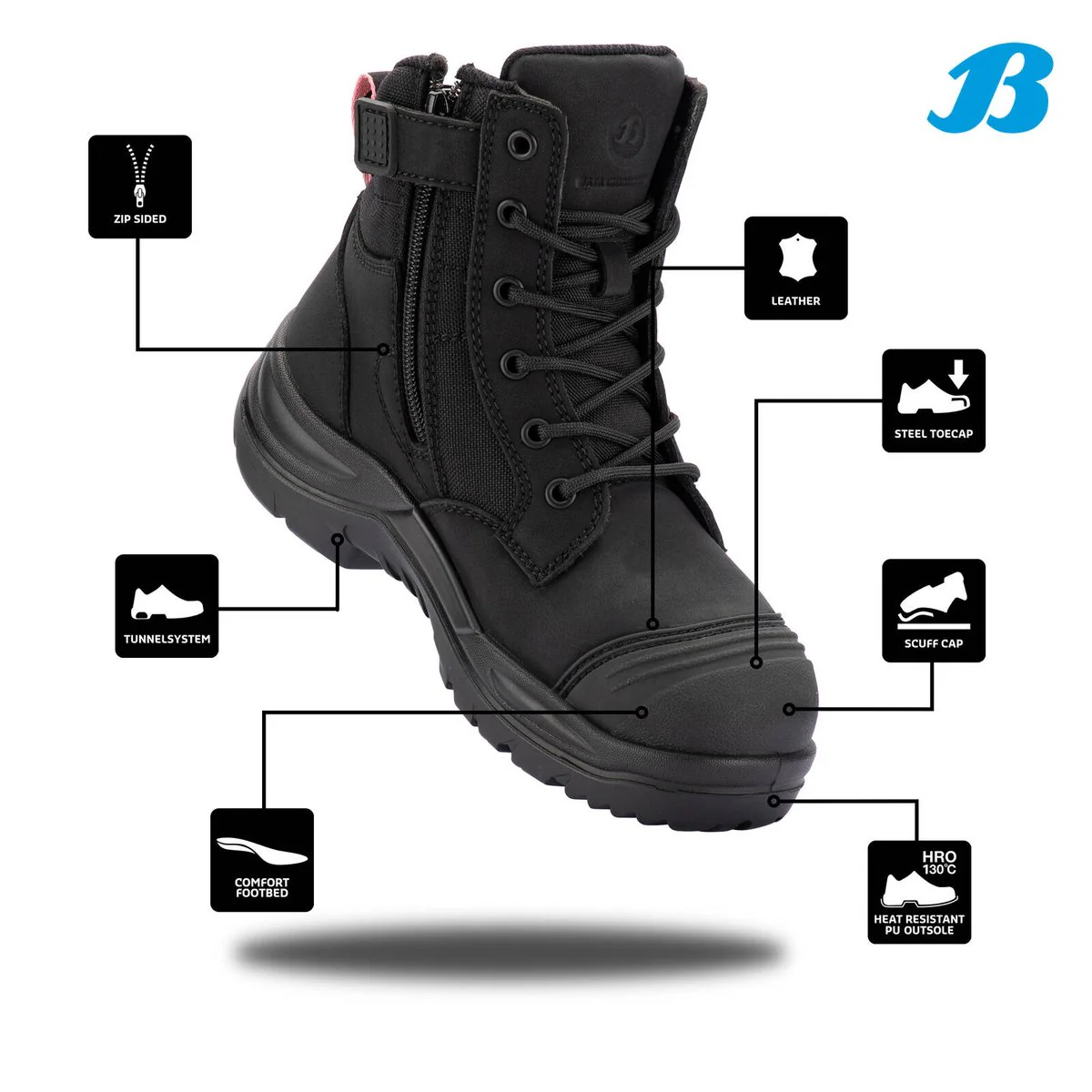 Bata Industrials Women’s Black Luna Zip Side Safety Boot Size 10 - Steel Toe - Slip Resistant - Image 2