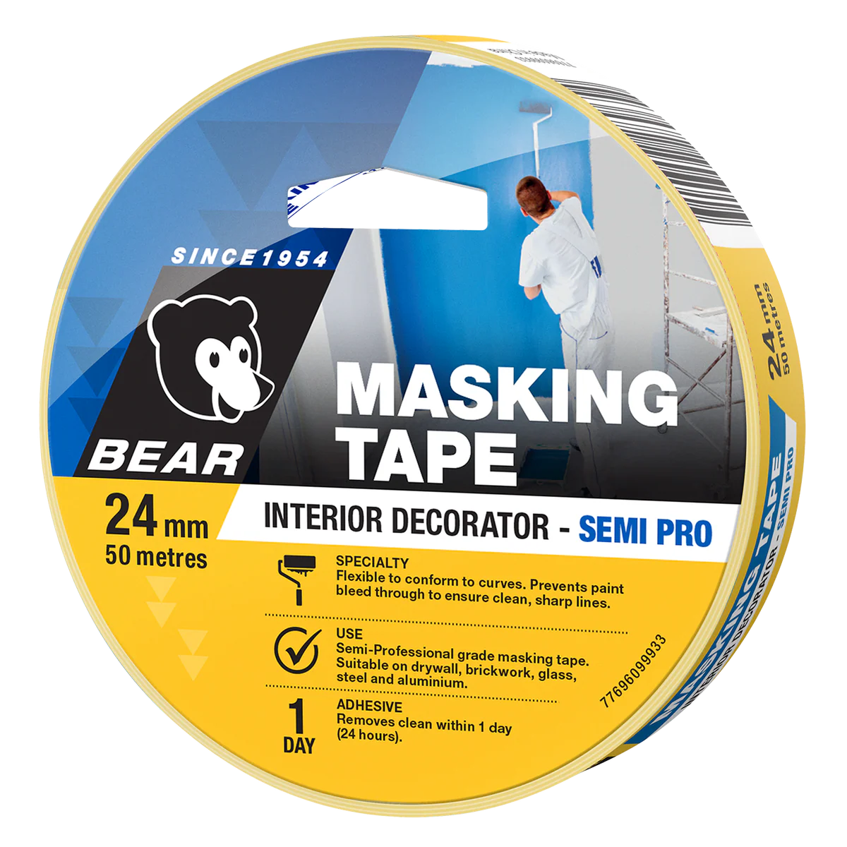 Bear Interior Decorator Masking Tape 24mm x 50m - Yellow