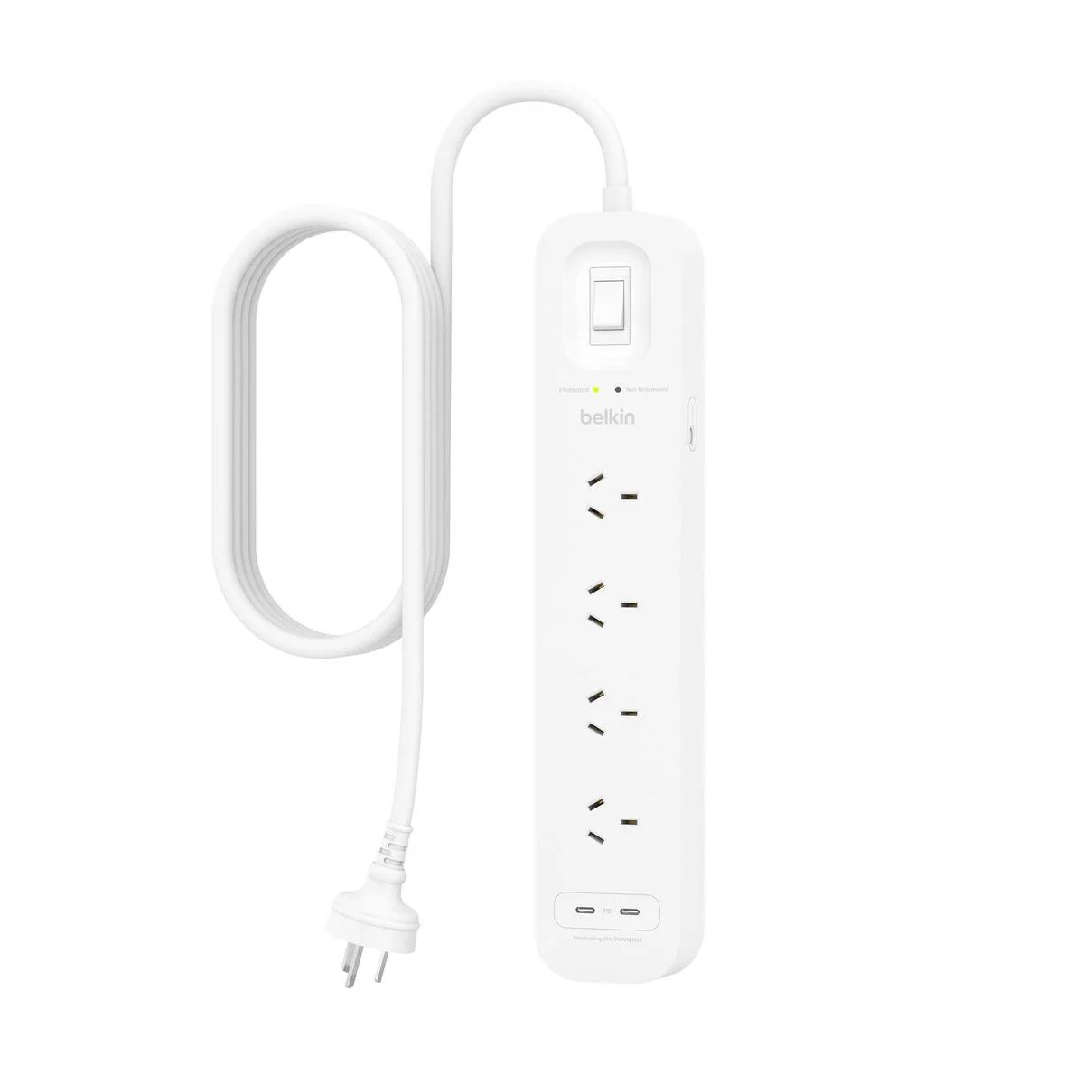 Belkin 4 Outlet Surge Protector - Dual USB-C 30W - 525 Joules - 2m Cord