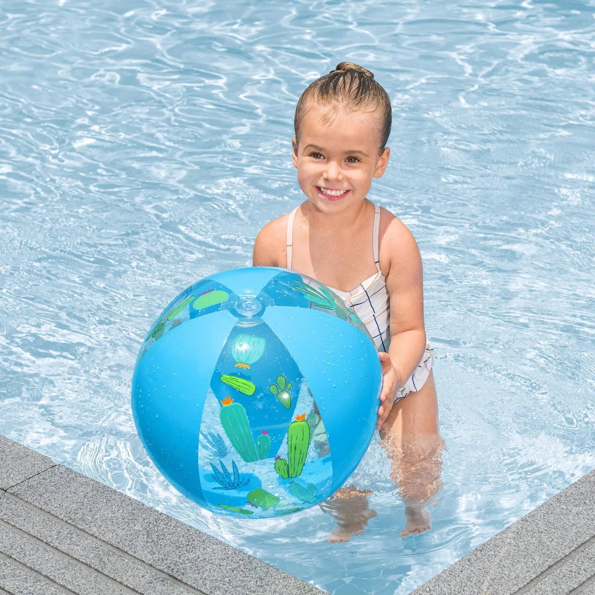 Bestway Blue Cactus Groove N Splash Beach Ball - 340mm - For Ages 2+ - Easy Inflate - Image 2