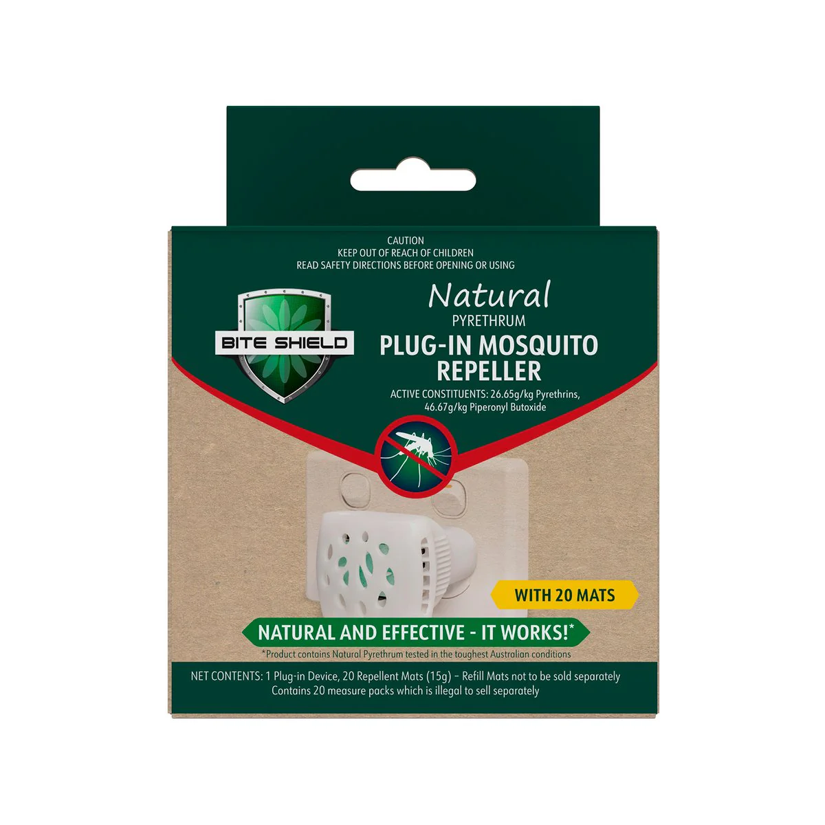 Bite Shield Natural Plug-in Mosquito Repeller - 1 Unit - 20 Refill Mats - 240V - Image 3