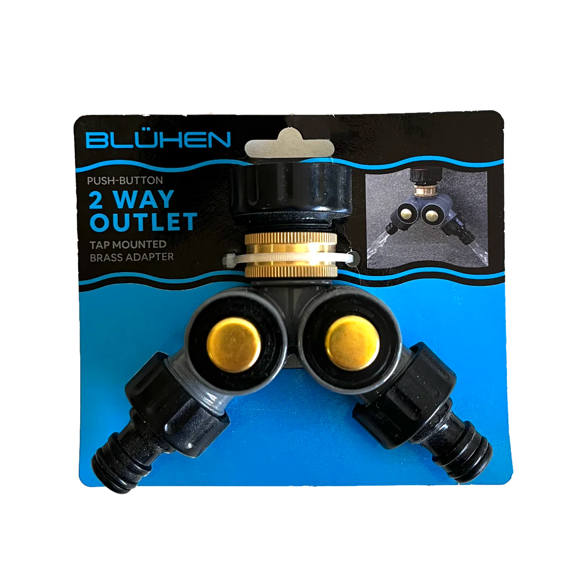 Bluhen 2 Way Outlet Tap Adaptor - 25mm - Heavy-Duty Brass - Adjustable - Image 2