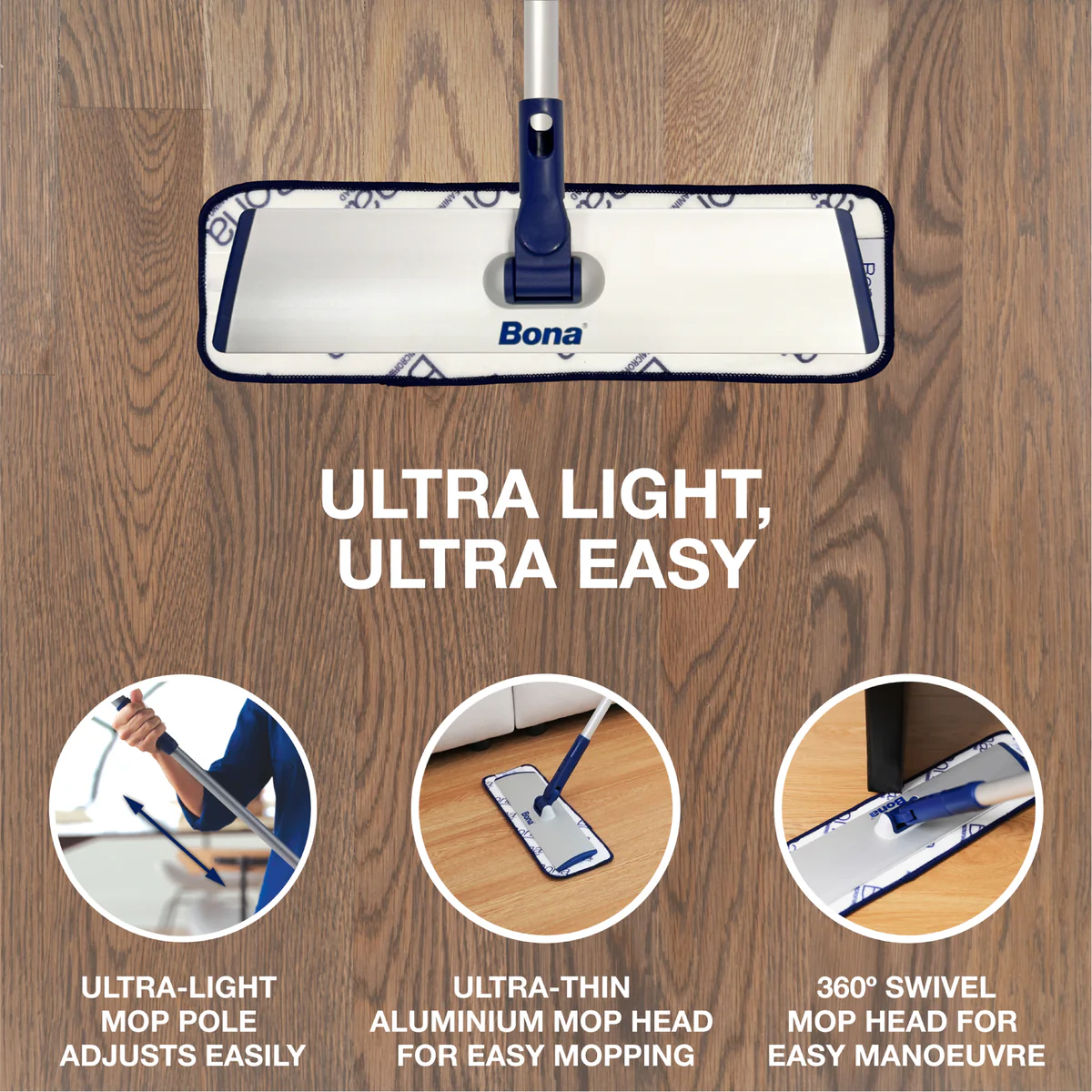 Bona Deluxe Microfibre Mop - 2 Pads - 1360mm - Lightweight & Washable - Image 4