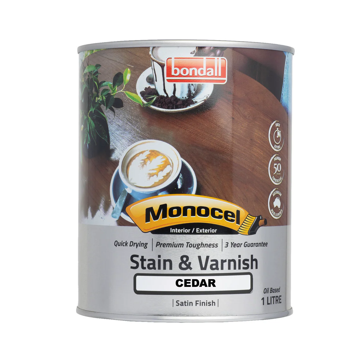 Bondall Monocel Stain and Varnish - 1L - Polyurethane - Cedar Finish