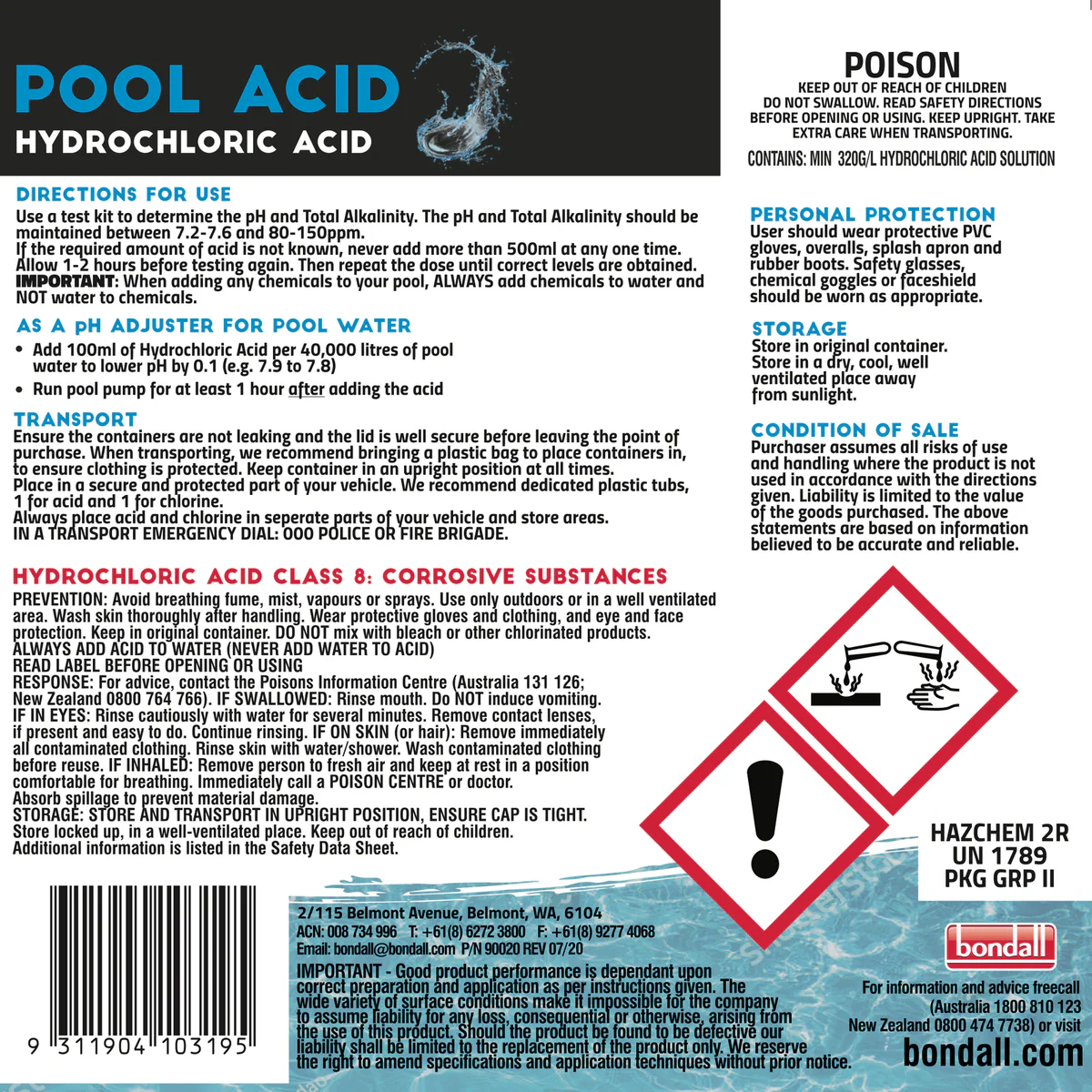 Bondall Pool Acid 5L - Hydrochloric Acid - pH & Alkalinity Adjuster - Image 2