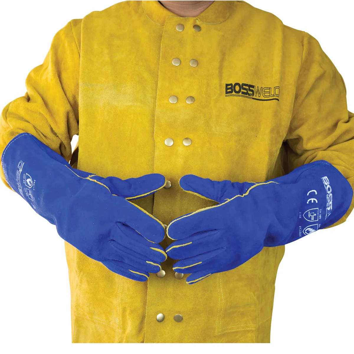 Bossweld 16 Blue Welding Gloves - Heavy Duty Gauntlet - 40cm Length - Image 2