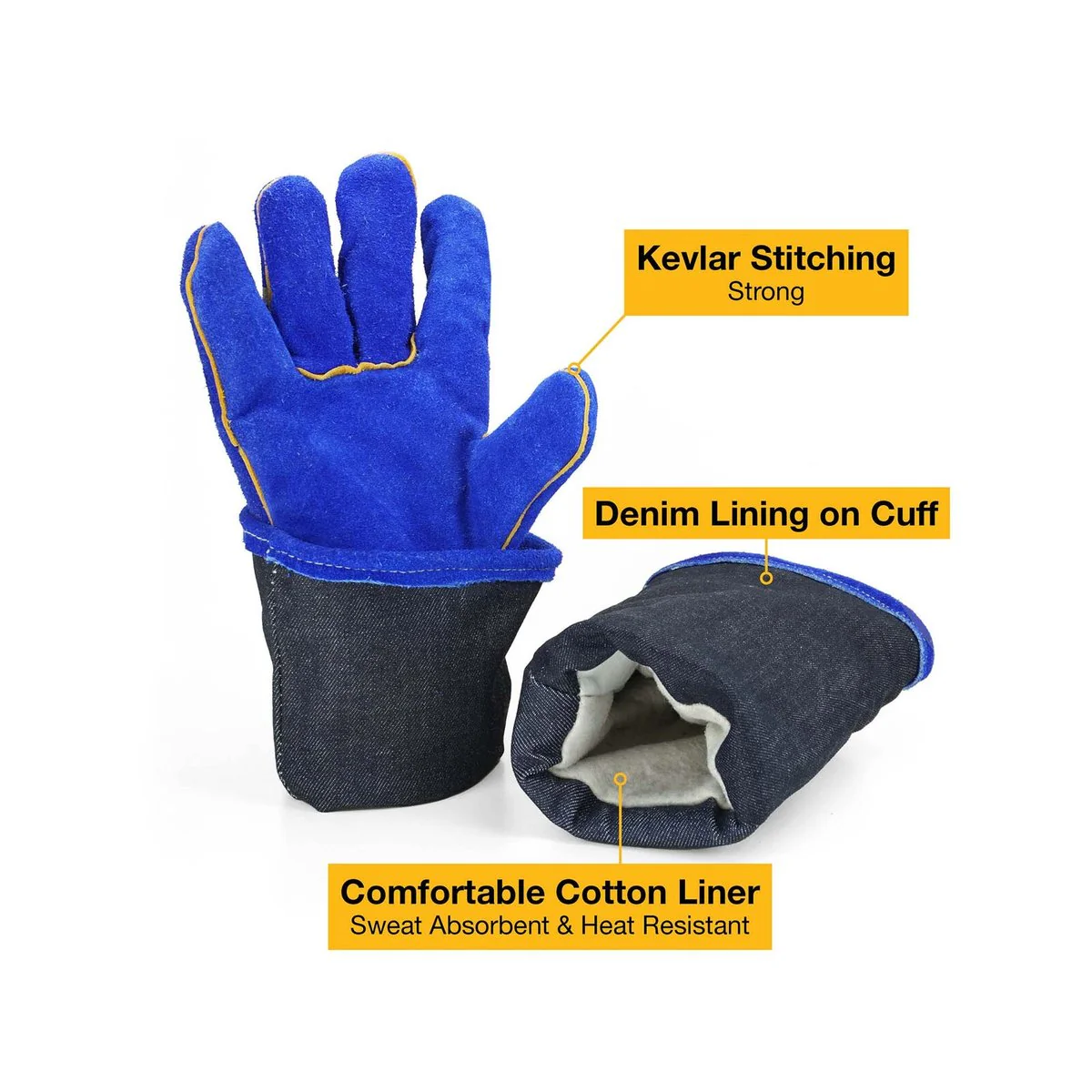 Bossweld 16 Blue Welding Gloves - Heavy Duty Gauntlet - 40cm Length - Image 5