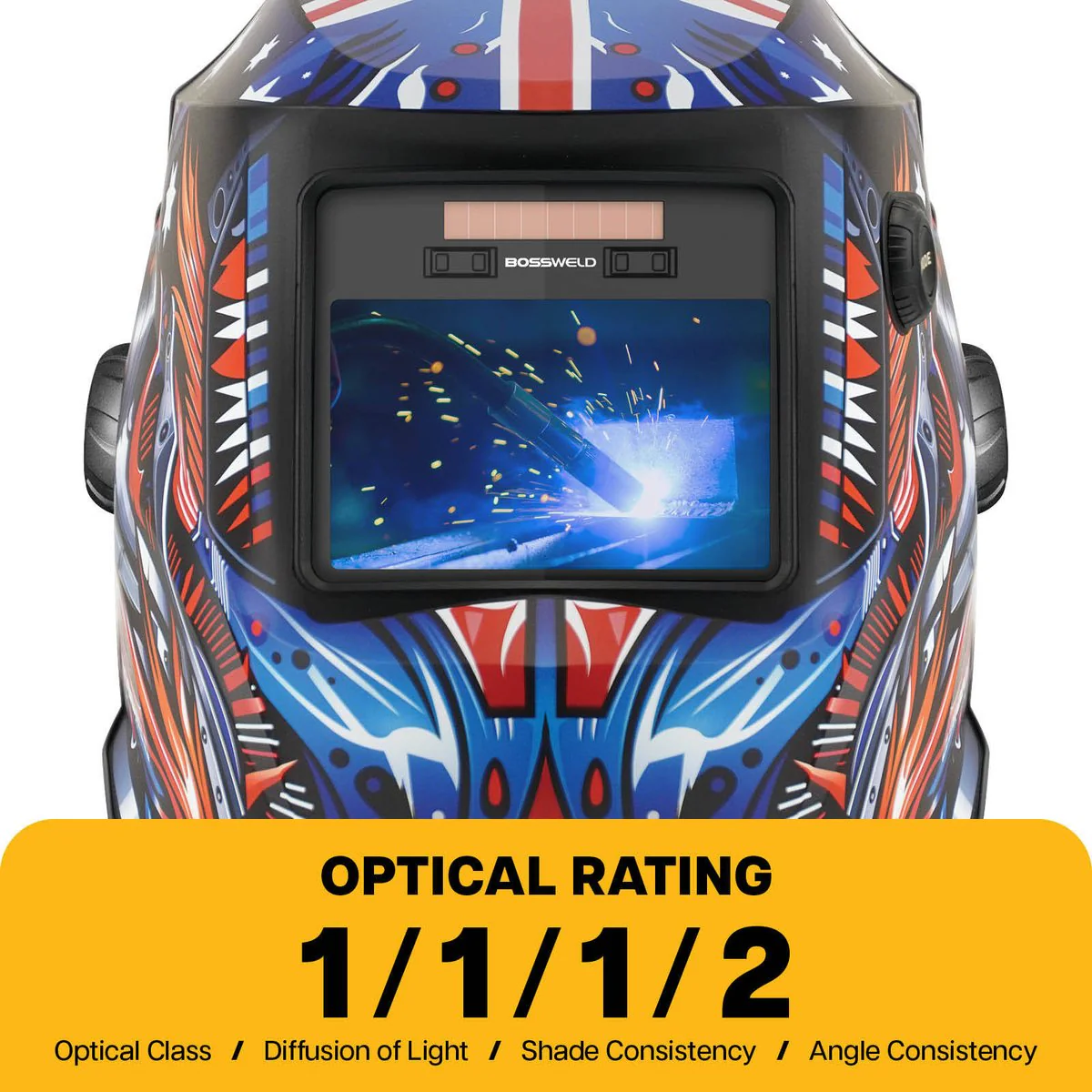 Bossweld Ozzie Variable Shade Welding Helmet - Dual Shade 4-8 / 9-13 - 100 x 60mm Viewing Area - Lightweight & Durable - Image 5